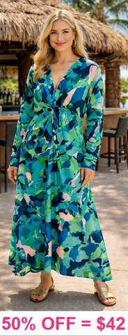 Green & Blue twist Dress With Shark Bite Hem