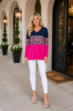 Navy, Leopard, pink long sleeve top