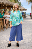 S, M, L, 2X, 3X  Green paisley v-neck top