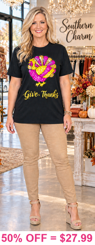 'Give Thanks' Sequin turkey Patch top