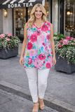 Floral Tank Top With Pink Trim