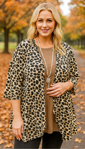 Beige Leopard Drape Front Cardigan