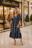 Navy floral stripe dress
