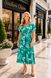 Green printed drawstring Dress