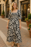 Black & White Floral Smocked Dress