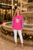 Pink Christmas sweatshirt turquoise leopard sleeves