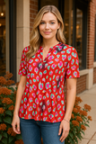 Red Leopard V-Neck Top