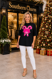 Pink Candy Cane sequin patch black top