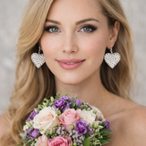 Silver Heart Earrings with Bling Clear Rhinestones