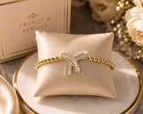 Gold Stainless Steel Bracelet With Bling Rinestone Bow
