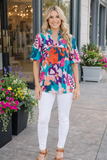 3X  : Teal Mix Floral Top