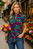 Colorful Leopard Ruffle Sleeve Top
