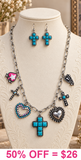 Turquoise cross charm necklace set