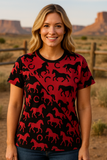 Hot Pink & Black Horse Print Short Sleeve Top