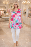 Floral Tank Top With Pink Trim
