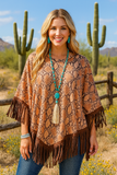 Snake Print Poncho With Fringe Trim
