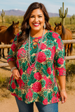 Cactus, Rose, Leopard criss cross neck top
