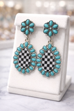 Turquoise checkered teardrop earrings
