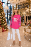 Pink Christmas sweatshirt turquoise leopard sleeves