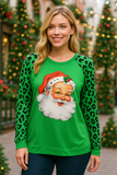 SANTA Green Leopard sleeve top