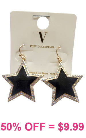 Black  Star earrings with bling trim