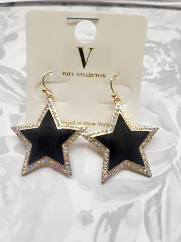 Black  Star earrings with bling trim