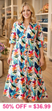 S,M, White Maxi Tropical print Dress With Pockets