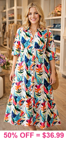 White Maxi Tropical print Dress With Pockets