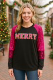 MERRY Hot Pink sequin long sleeve top