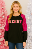 MERRY Hot Pink sequin long sleeve top