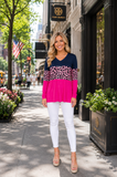 Navy, Leopard, pink long sleeve top