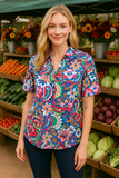 S,M,3X Floral Multi Colored Paisley Top