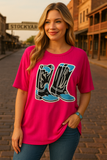 Pink Top with Cowgirl boots patch
