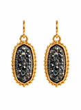 Tiny Grey Bling Oval Earrings with Gold Tone border