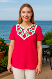 Pink Top with Embroidered Collar