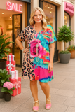 Leopard, Pink Rose, Colorful TieDye Dress