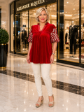 Red Velvet Embroidery sleeve top