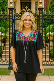 Black Blouse With Colorful Embroidery