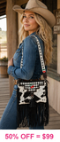 NEW Checkered, Cherry, Genuine Leather Cow hide, fringe bag