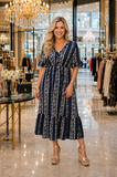 Navy floral stripe dress