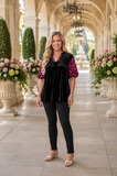 Black Velvet Pink embroidery blouse