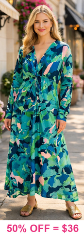 Green & Blue twist Dress With Shark Bite Hem