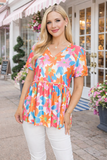Blue, Orange, Pink Floral Baby Doll Top