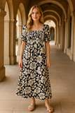 Black & White Floral Smocked Dress