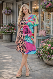 S,M,L,XL Leopard, Pink Rose, Colorful TieDye Dress