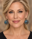 Western Turquoise-and-brown marbled Stone heart earrings with silver border