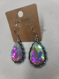 AB Iridescent Bling teardrop earrings with turquoise stone trim. Earring with Clear stone sold out!