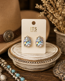 Silver AB Glitter teardrop stud earrings