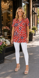 Red Multi Leopard V-Neck Top