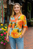 Blue Top With Orange Floral Print